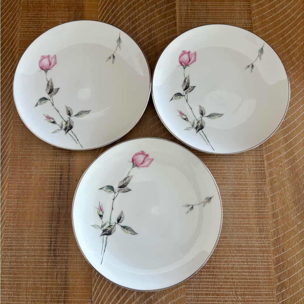 Style House Fine China Dawn Rose Set of 3 Small Bread/Butter Dish 6”